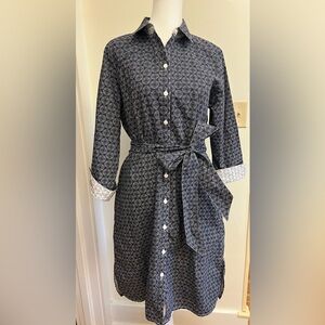 Foxcroft NYC 100% Cotton Navy Blue and White Patterned  Print Shirtdress Size 8
